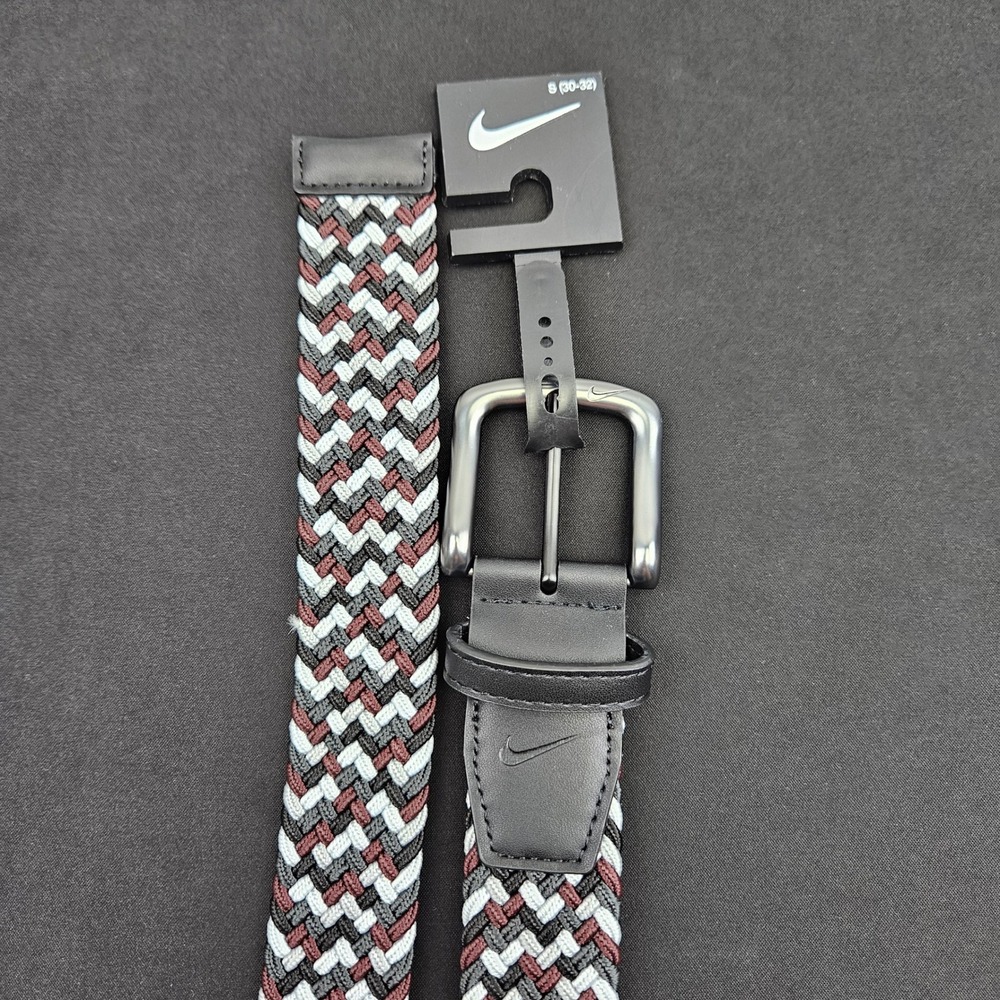 Nike Mens Stretch Woven Braided Golf Belt Black Grey Burgundy Small 30-32 New